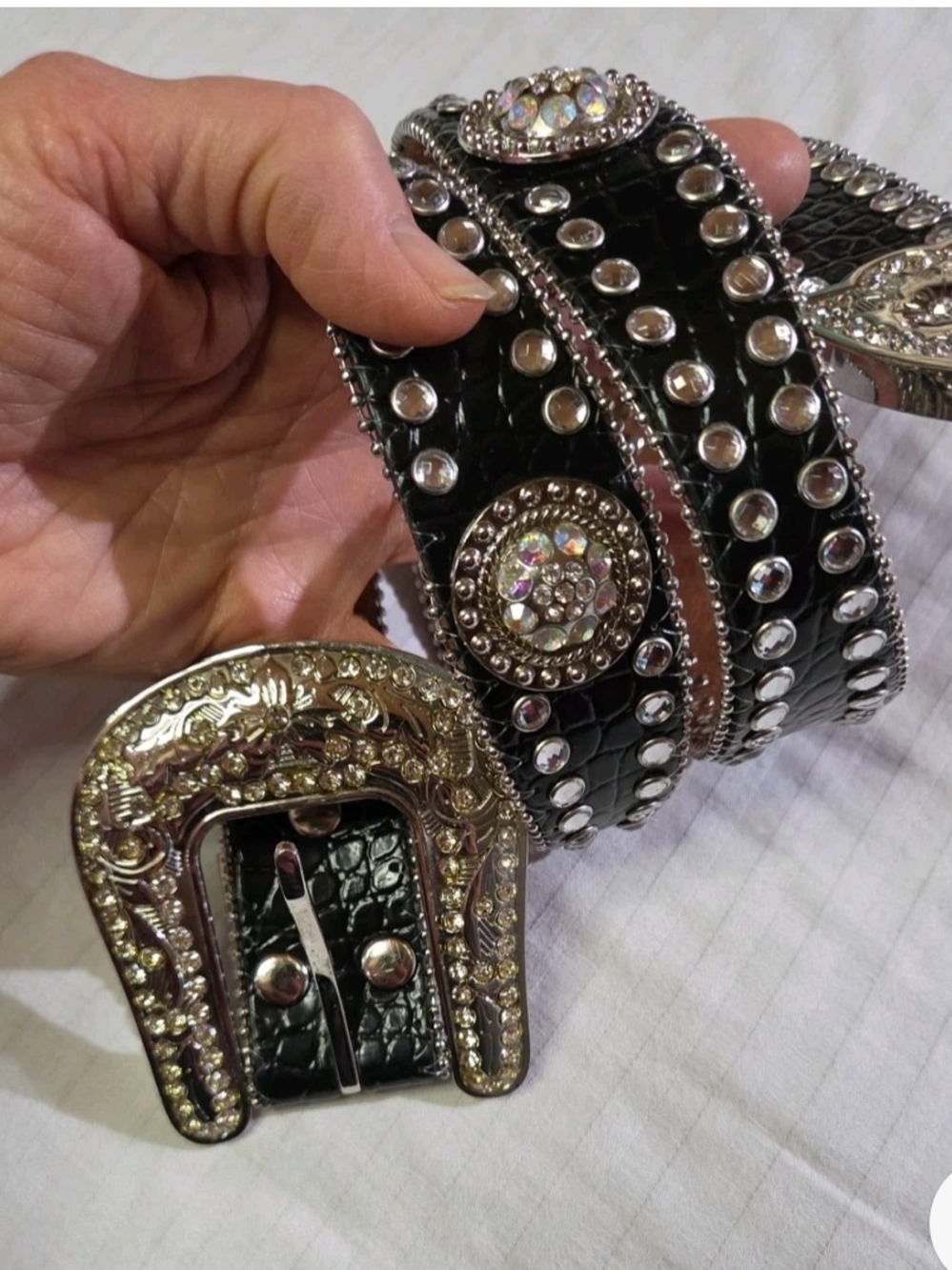 Blazing Roxx Black MED Western Rhinestone Belt NWOT